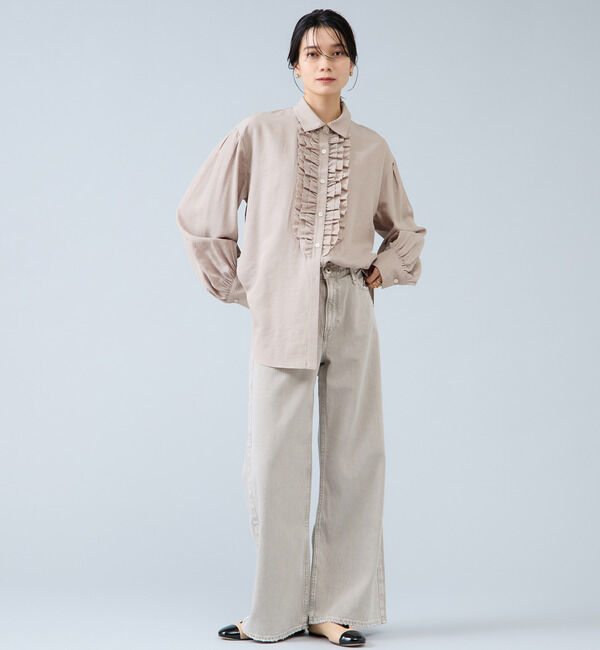 Liesse「シャンブレーフリルシャツブラウス」|シャツ・ブラウス|