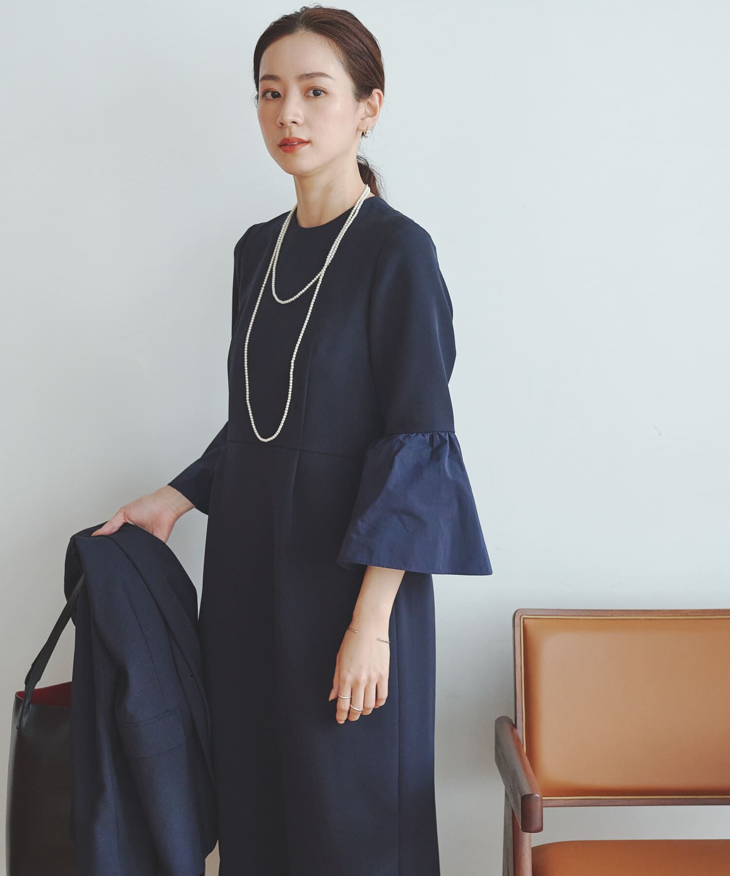 URBAN RESEARCH「フレアスリーブワンピース」|ワンピース|ネイビー