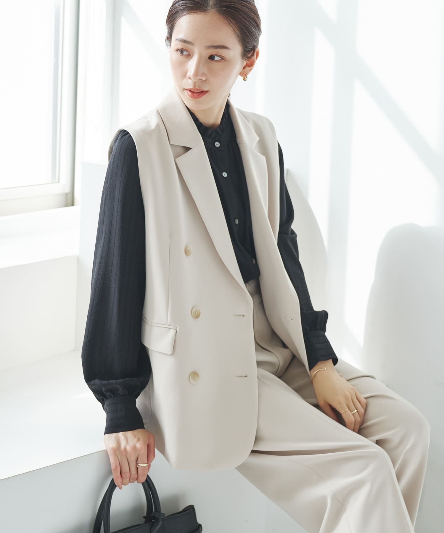 URBAN RESEARCH「『セットアップ対応』テーラードジレ」|ノーカラーコート|ベージュ