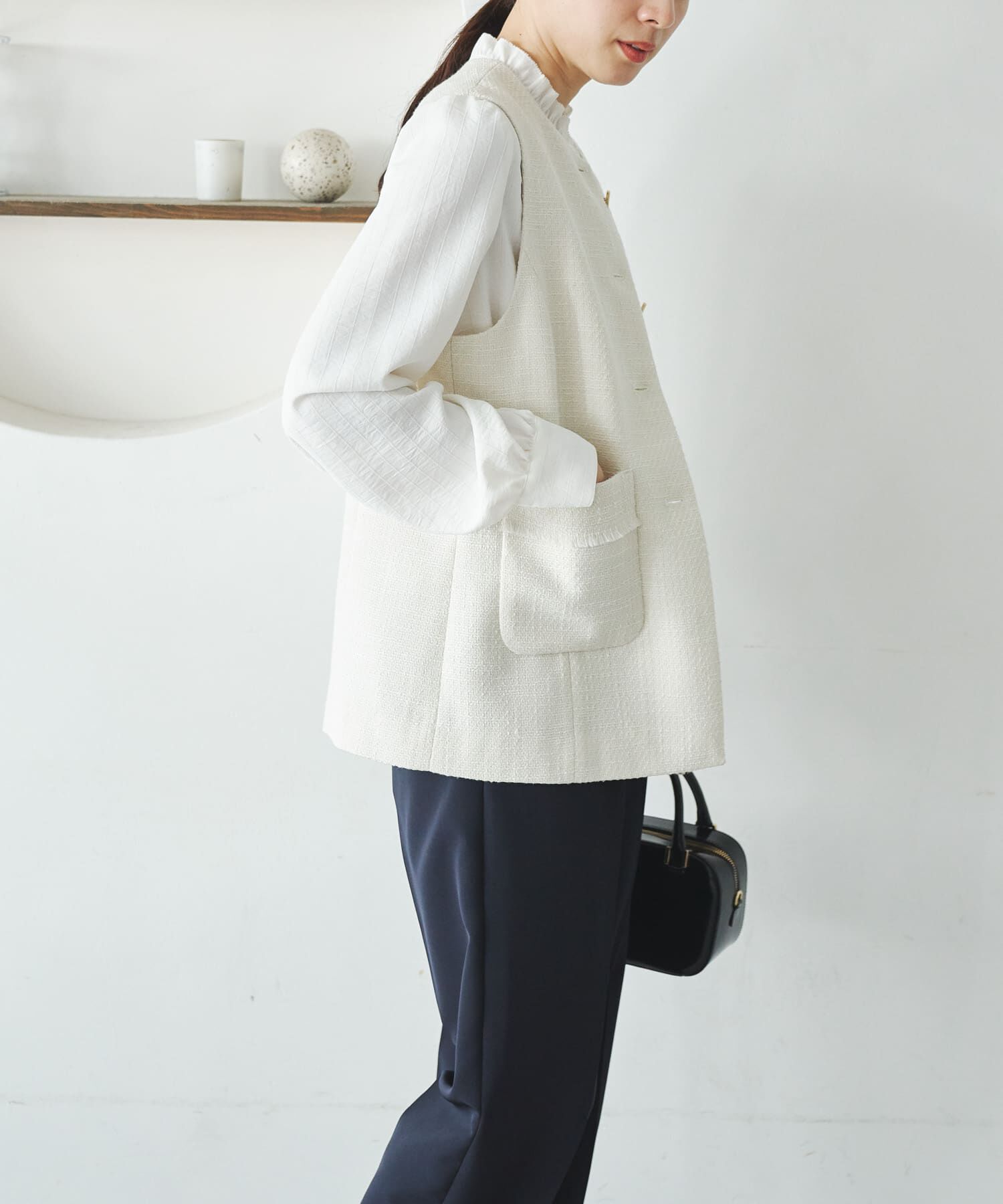 URBAN RESEARCH「ノーカラーツイードジレ」|ノーカラーコート|