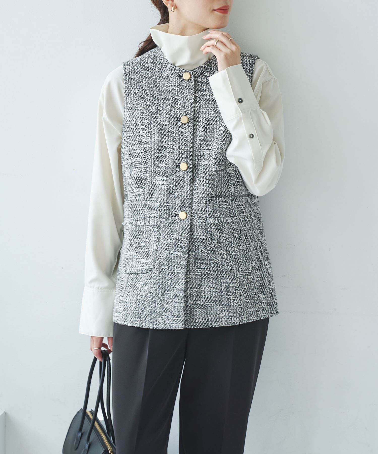 URBAN RESEARCH「ノーカラーツイードジレ」|ノーカラーコート|