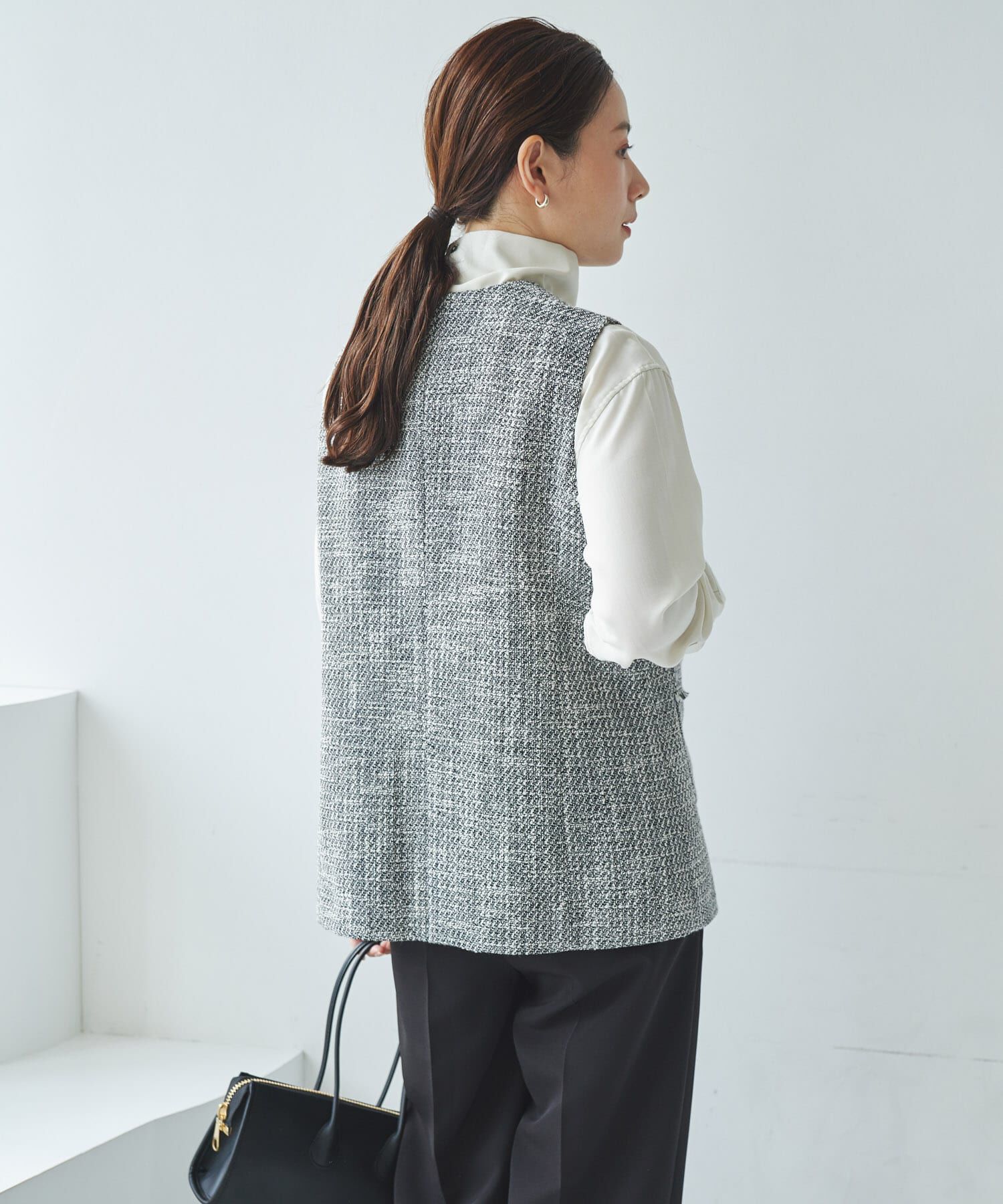 URBAN RESEARCH「ノーカラーツイードジレ」|ノーカラーコート|