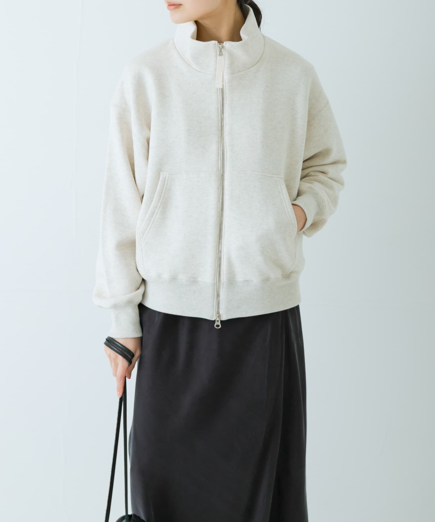 かぐれ「コットンスウェットスタンドジップ」|スウェット・ジャージ|オートミール