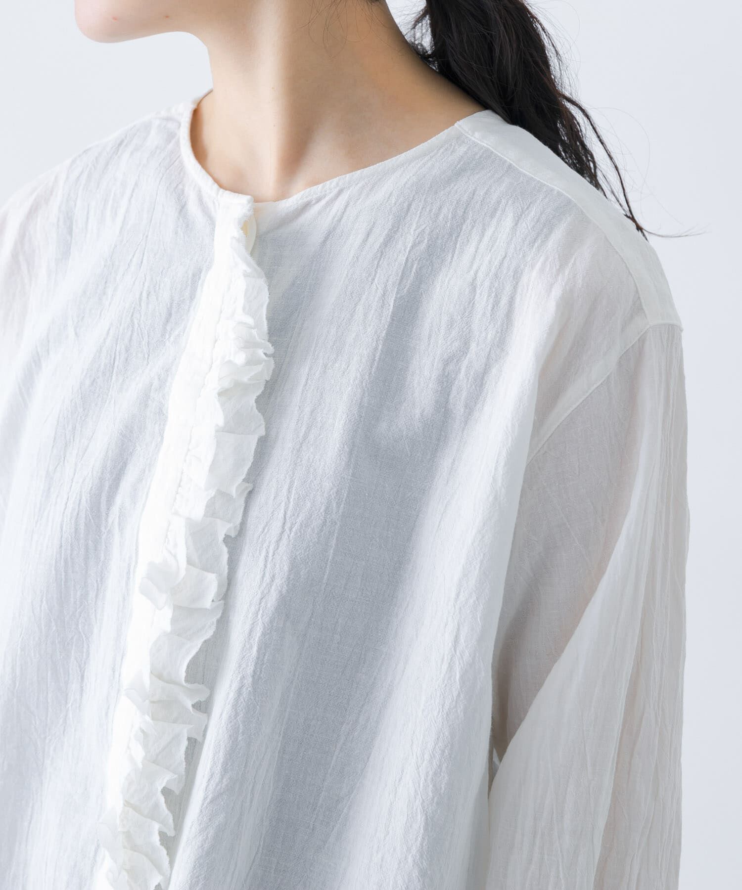 かぐれ「コットンリネンフリルブラウス」|シャツ・ブラウス|