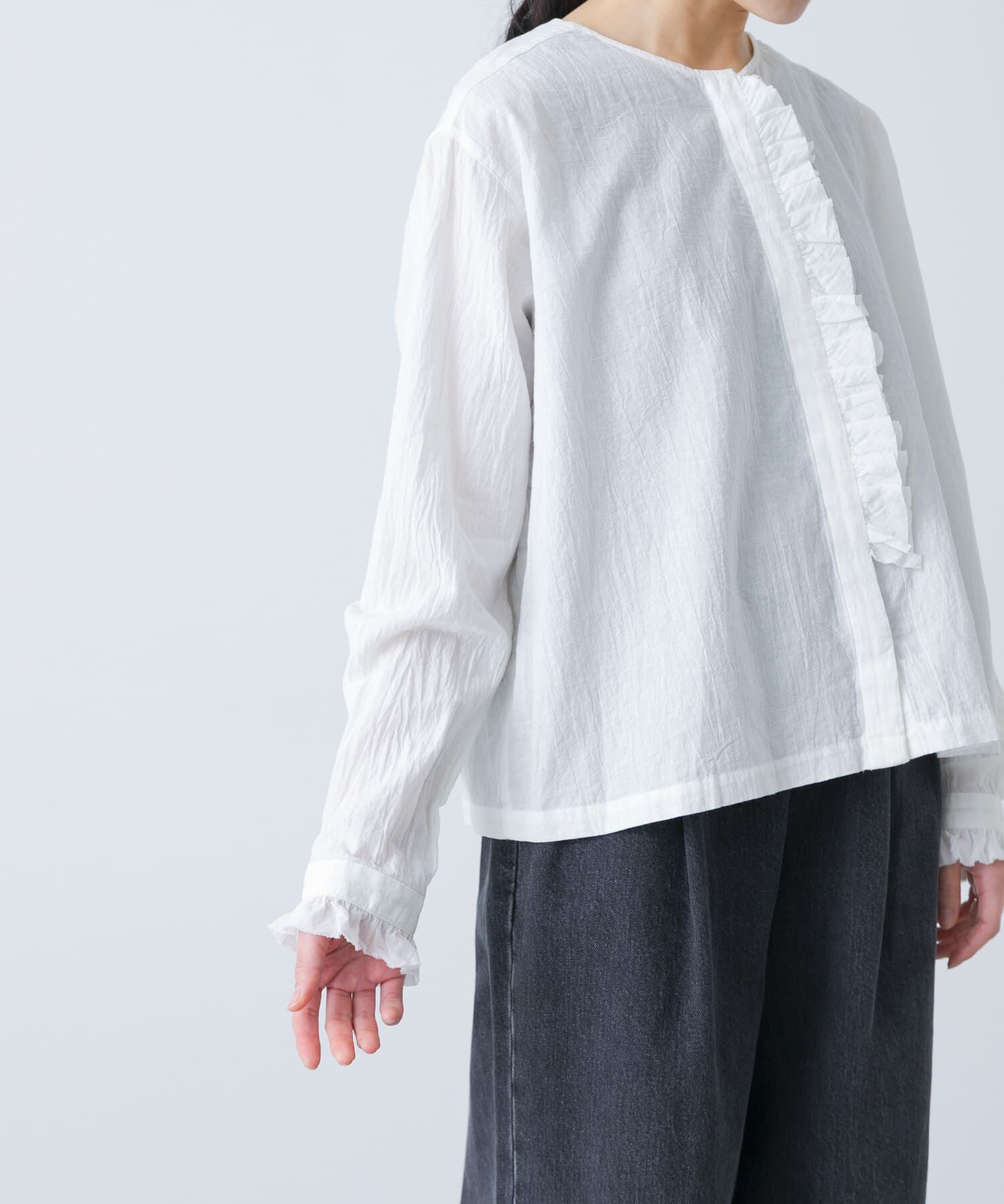 かぐれ「コットンリネンフリルブラウス」|シャツ・ブラウス|