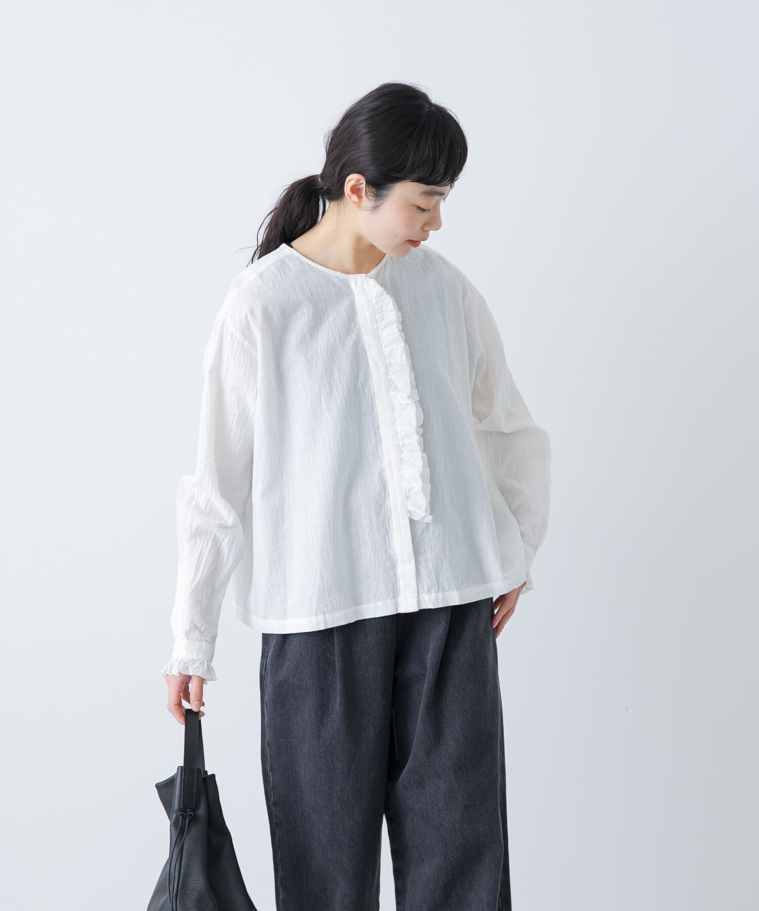 かぐれ「コットンリネンフリルブラウス」|シャツ・ブラウス|