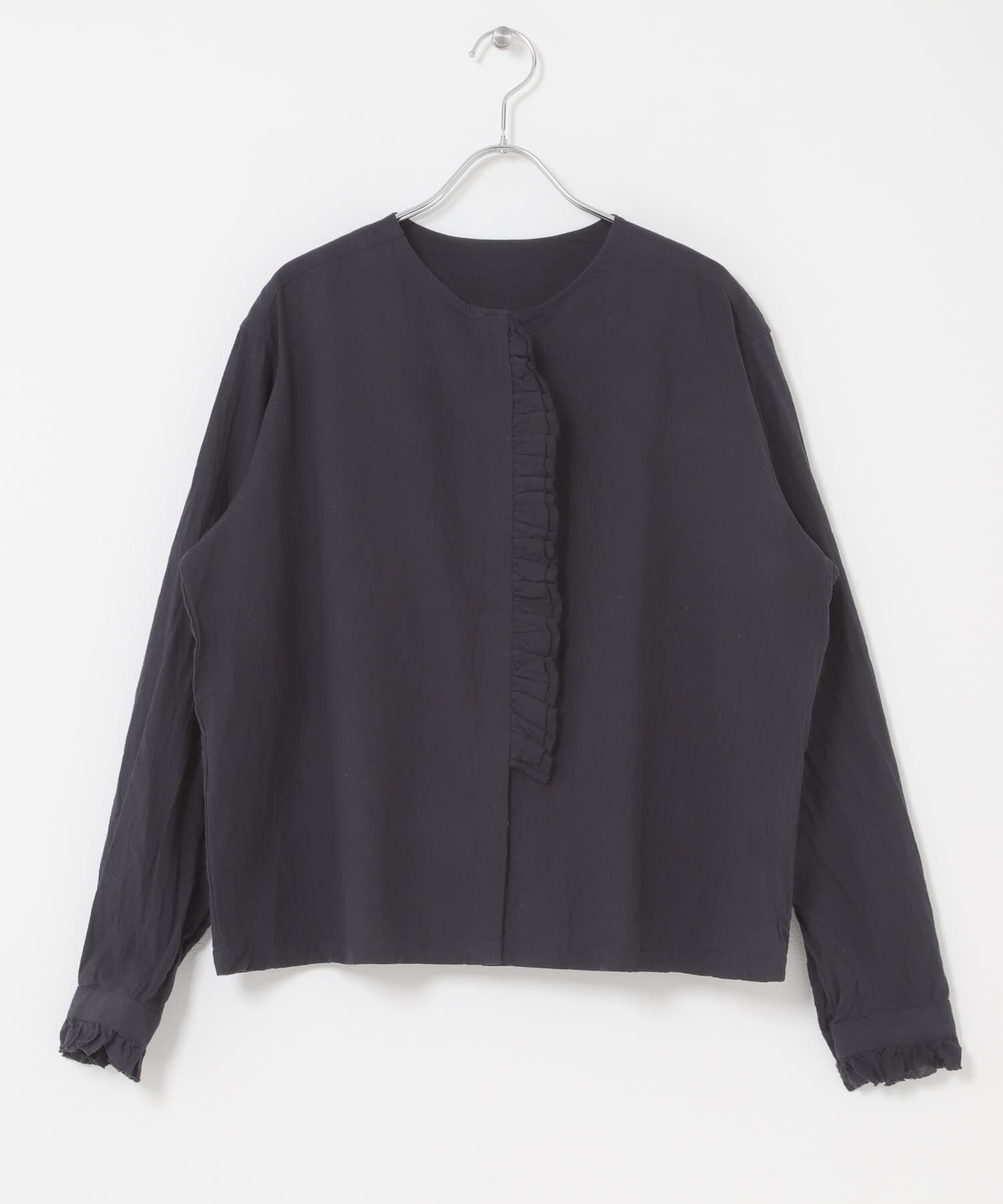 かぐれ「コットンリネンフリルブラウス」|シャツ・ブラウス|ネイビー