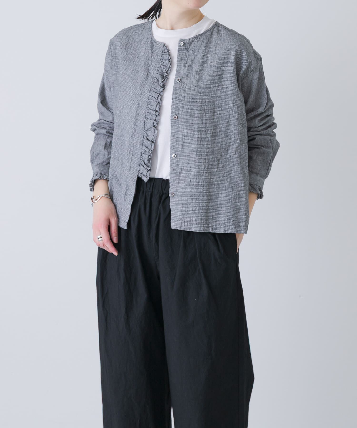 かぐれ「コットンリネンフリルブラウス」|シャツ・ブラウス|