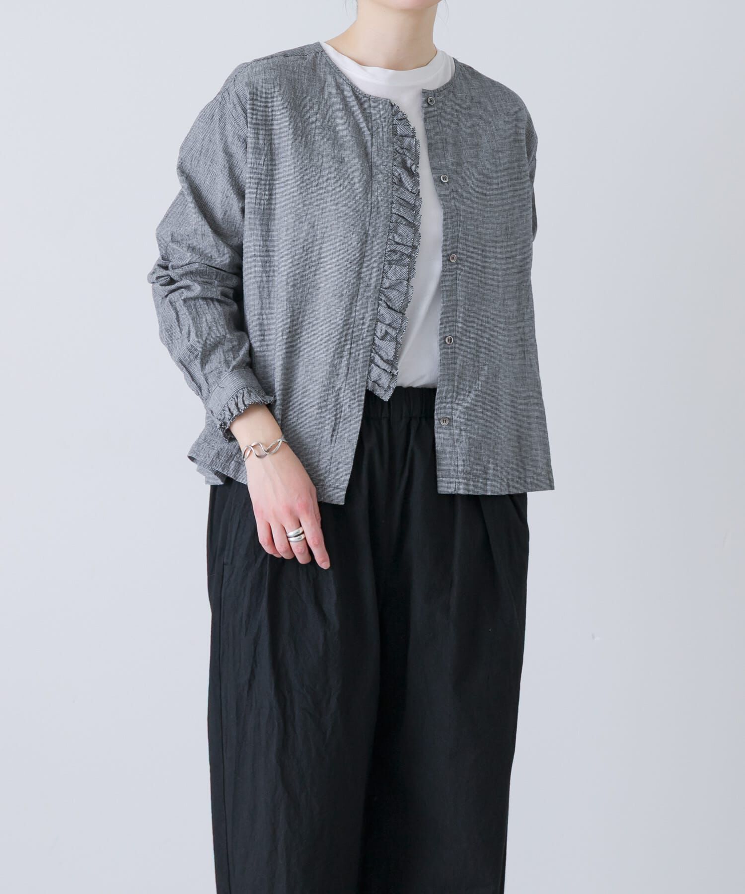 かぐれ「コットンリネンフリルブラウス」|シャツ・ブラウス|