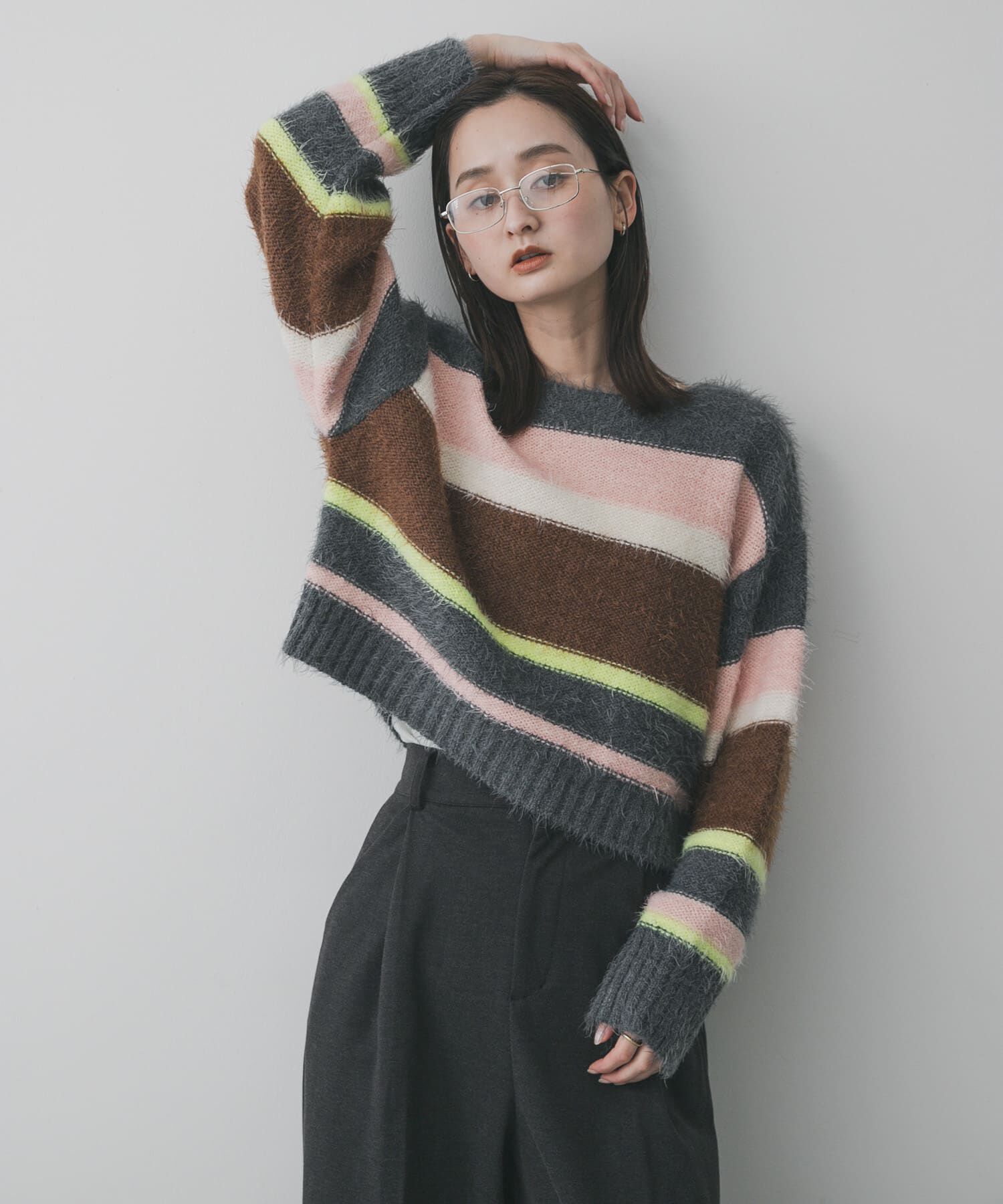 SENSE OF PLACE by URBAN RESEARCH「『洗濯可』シャギーハイショクボーダーニット」|ニット・セーター|グレー系その他