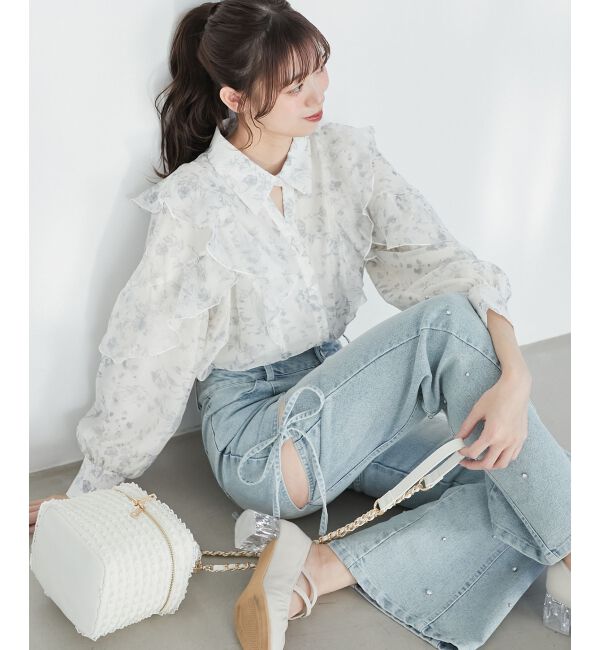  「襟付きエアリーフリルブラウス」|シャツ・ブラウス|