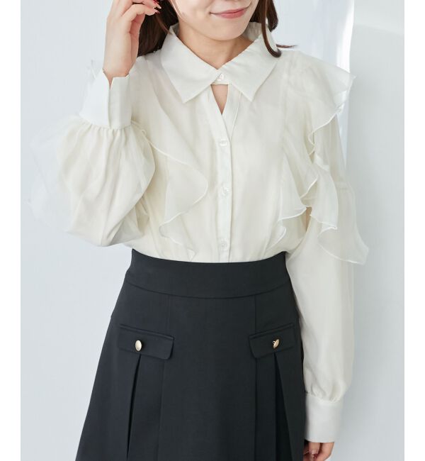  「襟付きエアリーフリルブラウス」|シャツ・ブラウス|