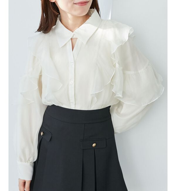  「襟付きエアリーフリルブラウス」|シャツ・ブラウス|