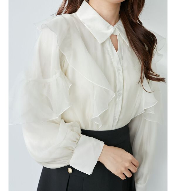  「襟付きエアリーフリルブラウス」|シャツ・ブラウス|