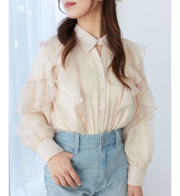  「襟付きエアリーフリルブラウス」|シャツ・ブラウス|