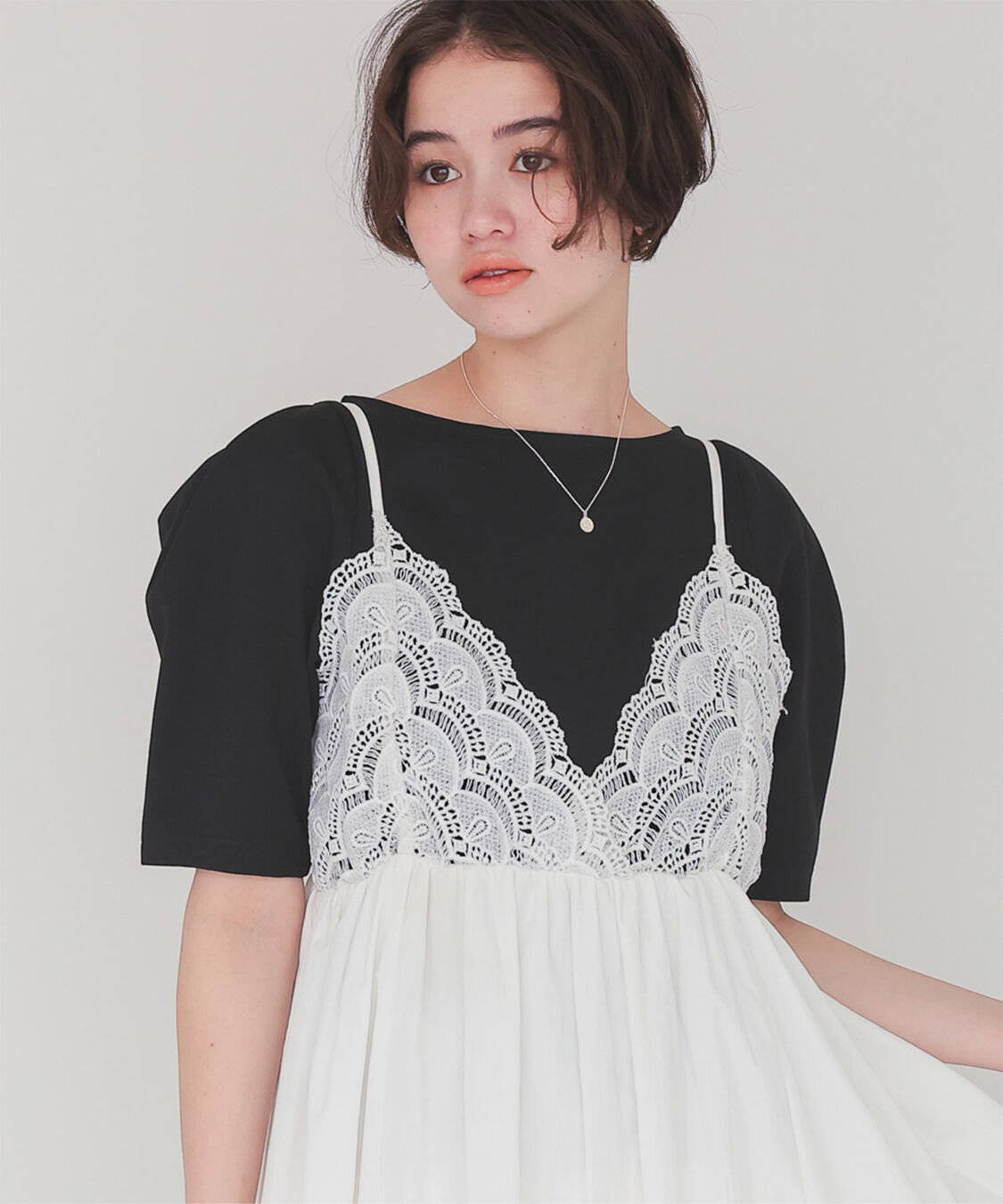 titivate「フォルムスリーブ5分袖カットソー」|Tシャツ・カットソー|ブラック