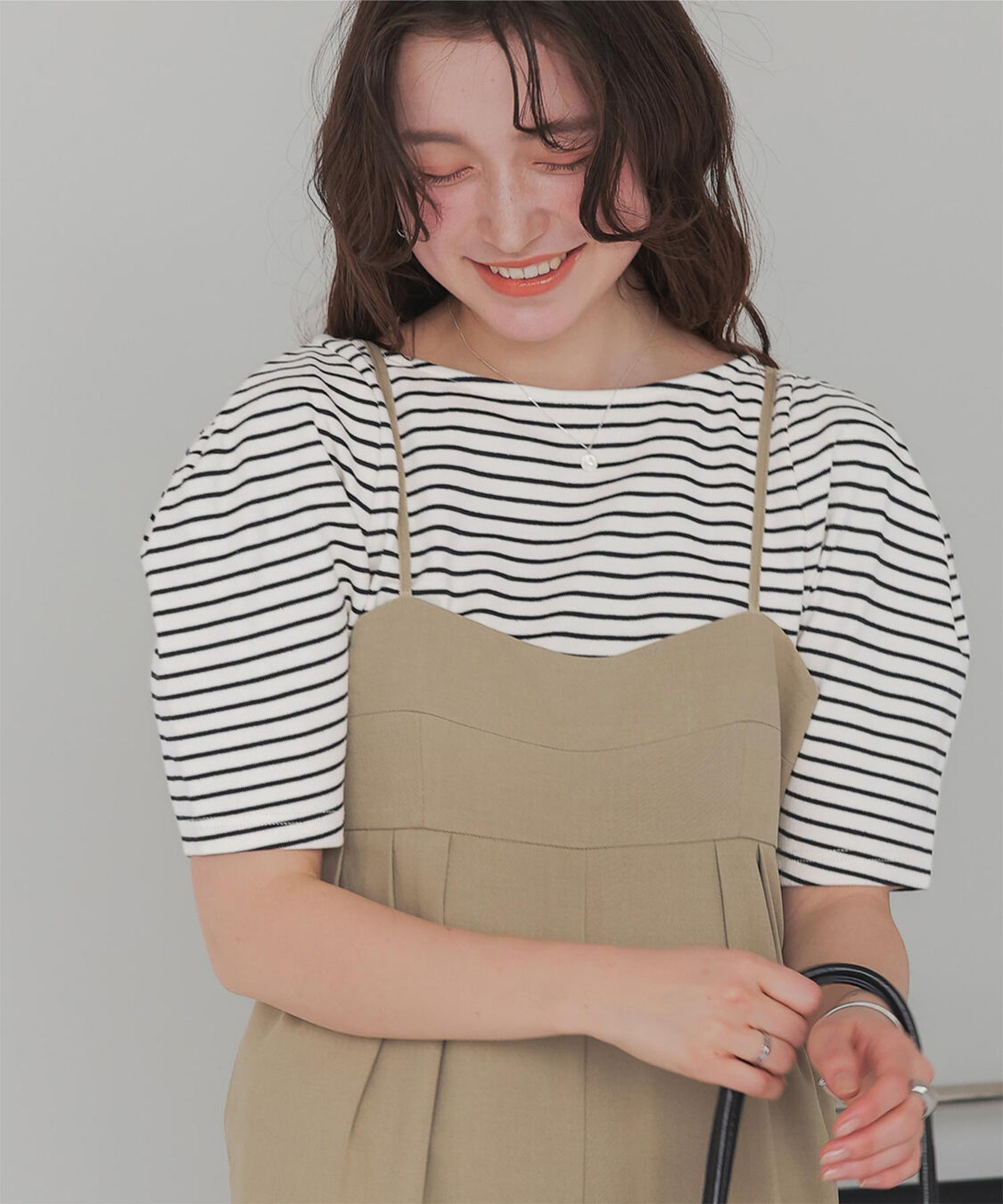 titivate「フォルムスリーブ5分袖カットソー」|Tシャツ・カットソー|ボーダー/アイボリー