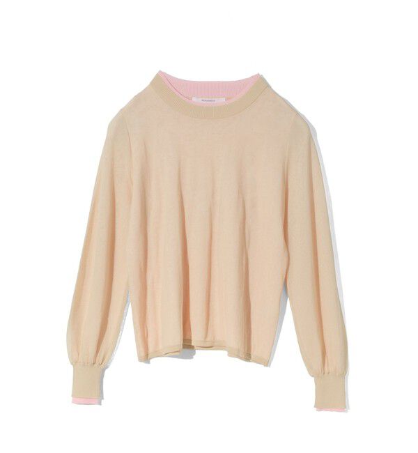 MIDIUMISOLID「MIDIUMISOLID for Ladies シアーレイヤードクルーネックプルオーバー」|Tシャツ・カットソー|ベージュ&times;ピンク