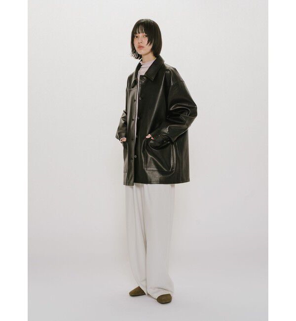 MIDIUMISOLID「MIDIUMISOLID for Ladies シンセティックレザーオーバーサイズブルゾン」|テーラードジャケット|