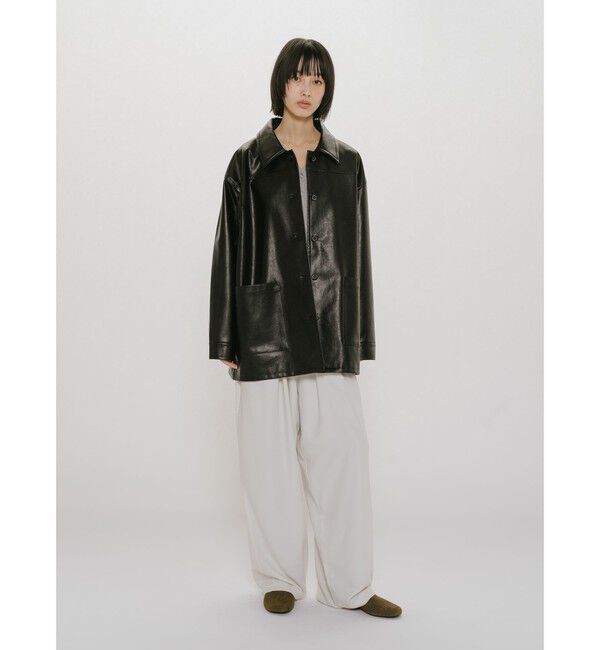 MIDIUMISOLID「MIDIUMISOLID for Ladies シンセティックレザーオーバーサイズブルゾン」|テーラードジャケット|