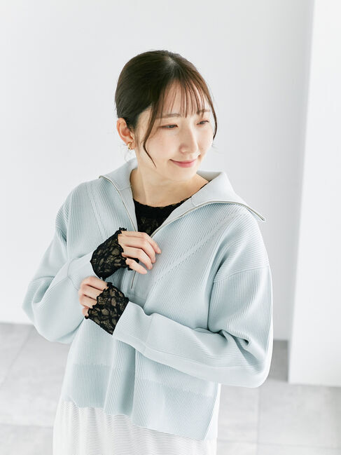 Te chichi TERRASSE「無撚糸ハーフジップニット」|ニット・セーター|サックスブルー
