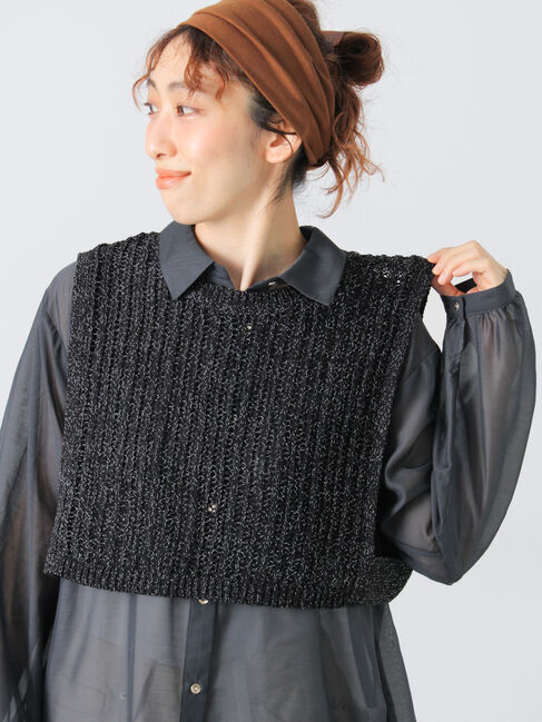 Lugnoncure「メッシュ編みベスト」|ニット・セーター|ブラック