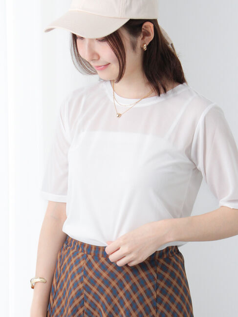 Te chichi TERRASSE「シアーハーフスリーブトップス」|その他|オフホワイト
