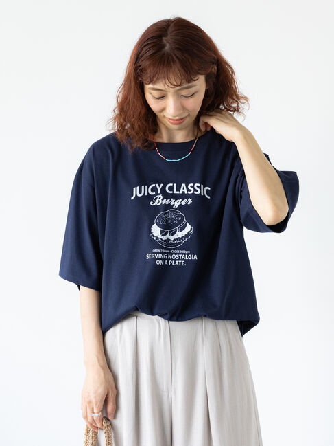 Lugnoncure「ハンバーガーモチーフプリントTシャツ」|Tシャツ・カットソー|ネイビー