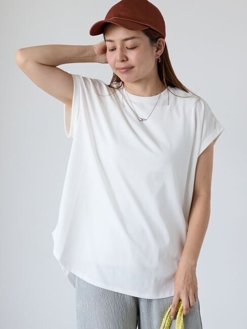 Lugnoncure「【接触冷感】フレンチ袖オーバートップス」|Tシャツ・カットソー|オフホワイト