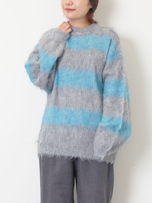 SM2「シャギーワイドボーダーニット」|ニット・セーター|ブルー