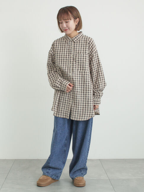 Samansa Mos2「ポコポコチェックオーバーシャツ」|シャツ・ブラウス|
