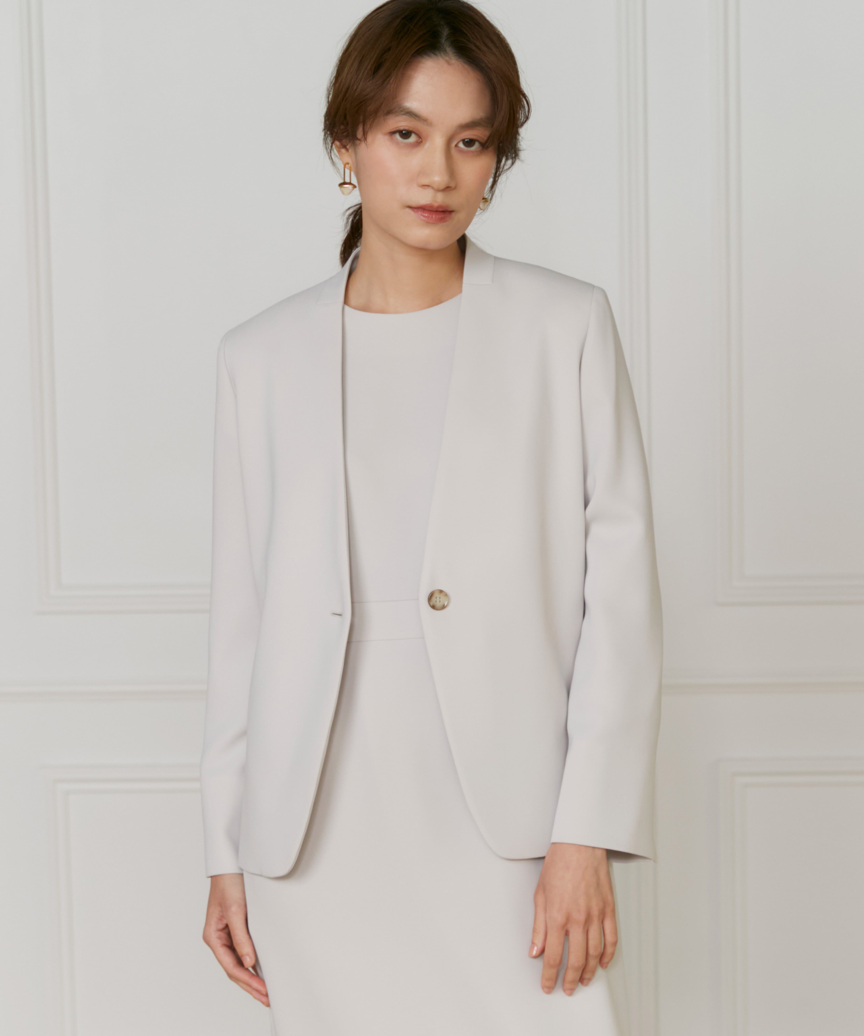 INED「《大きいサイズ》カラーレスジャケット」|ノーカラージャケット|グレーベージ 3