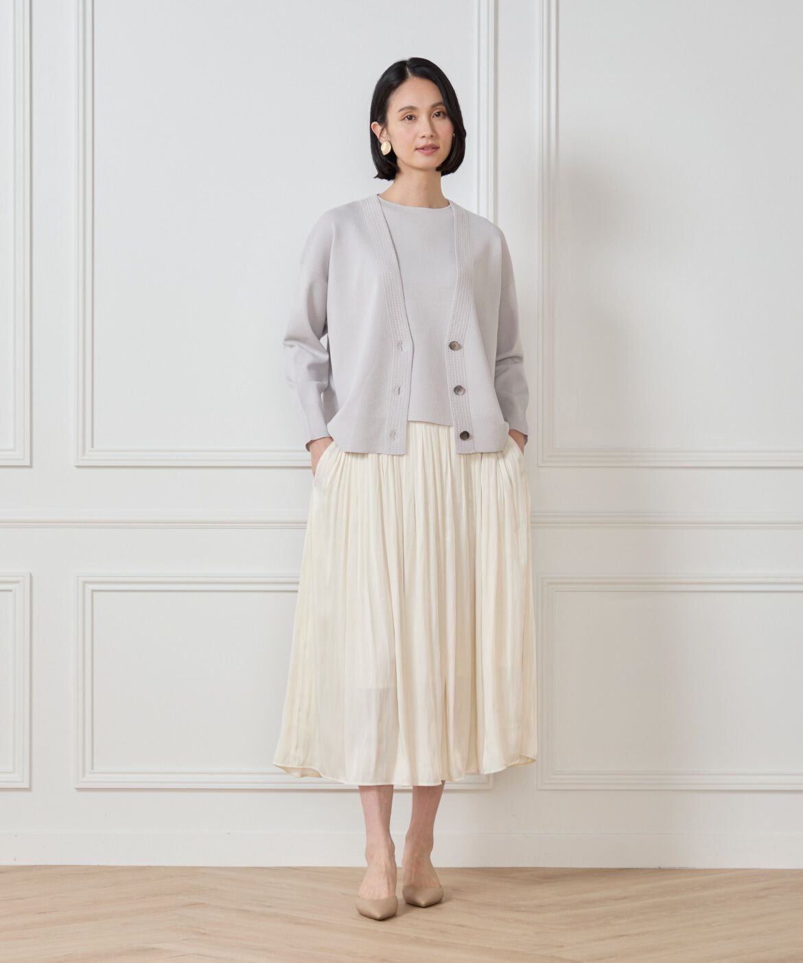 7-IDconcept.「サテンギャザースカート」|フレア|