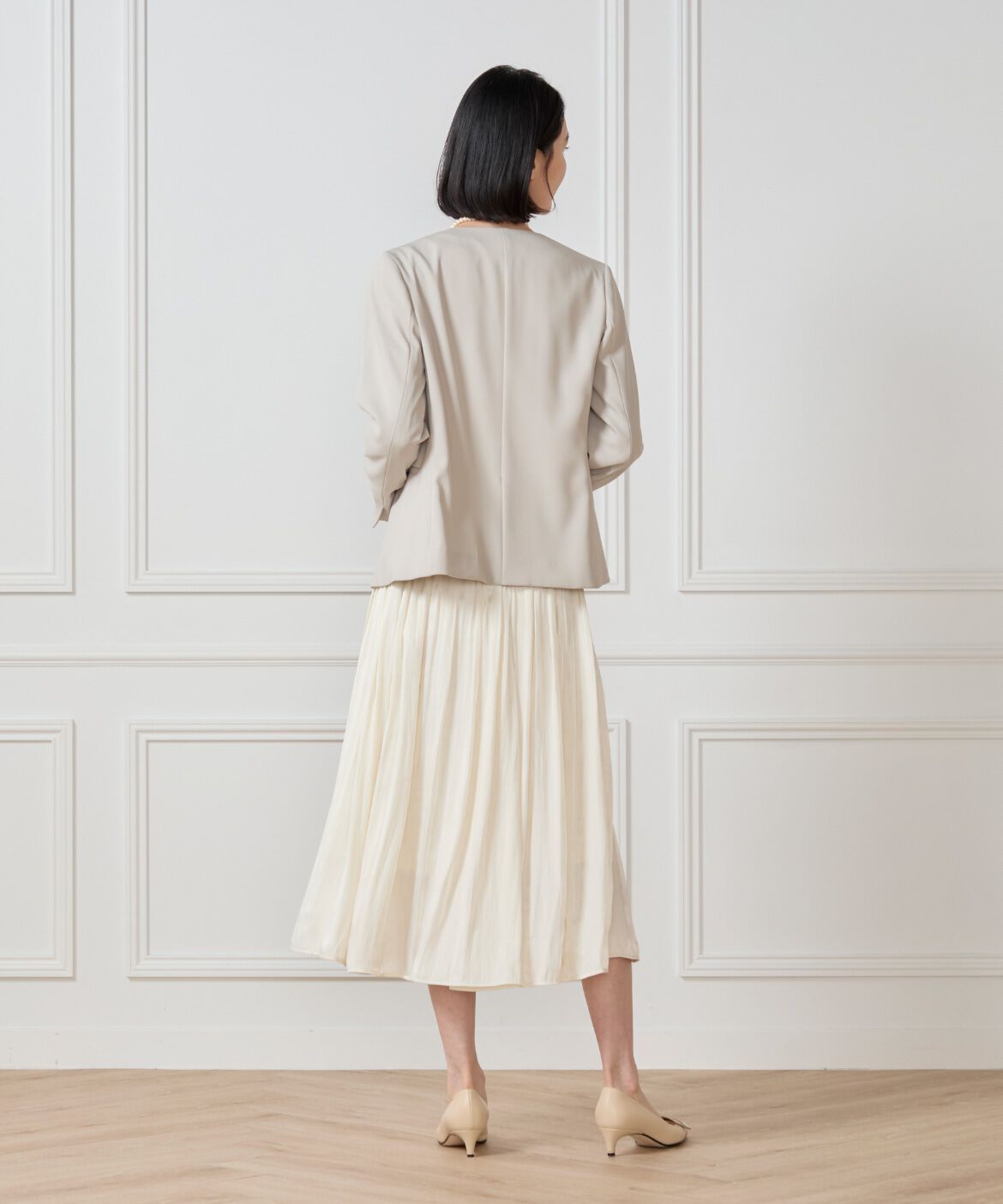 7-IDconcept.「サテンギャザースカート」|フレア|