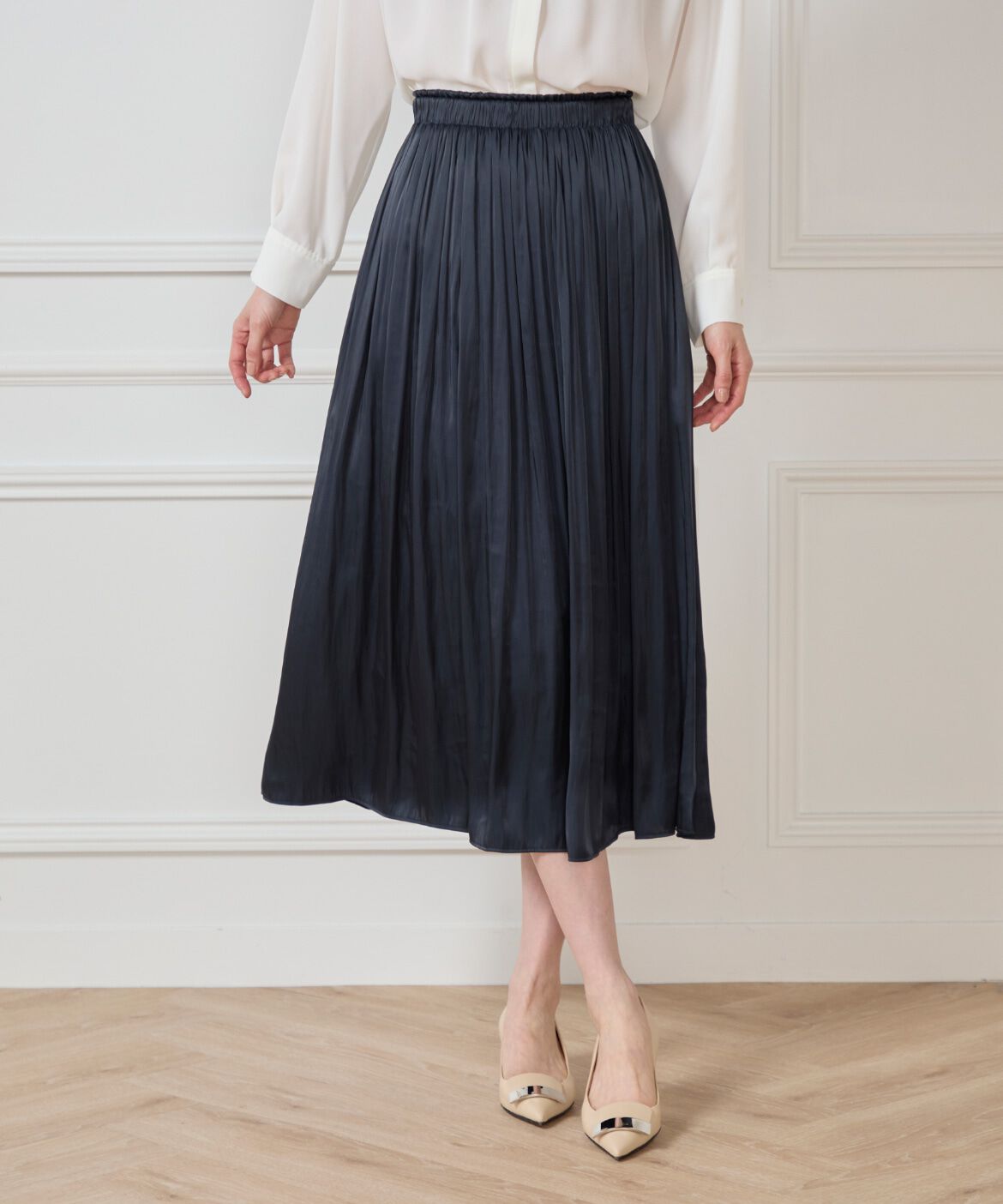 7-IDconcept.「サテンギャザースカート」|フレア|