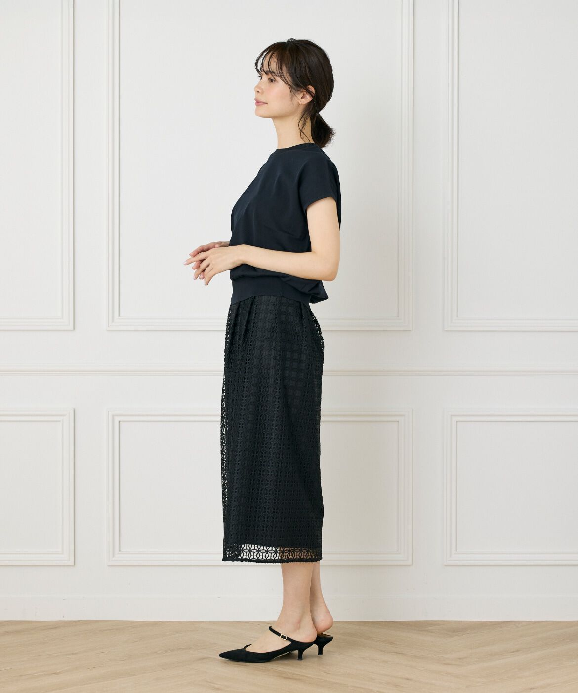 INED「《大きいサイズ》《WEB限定》フレンチスリーブサマーニット」|ニット・セーター|