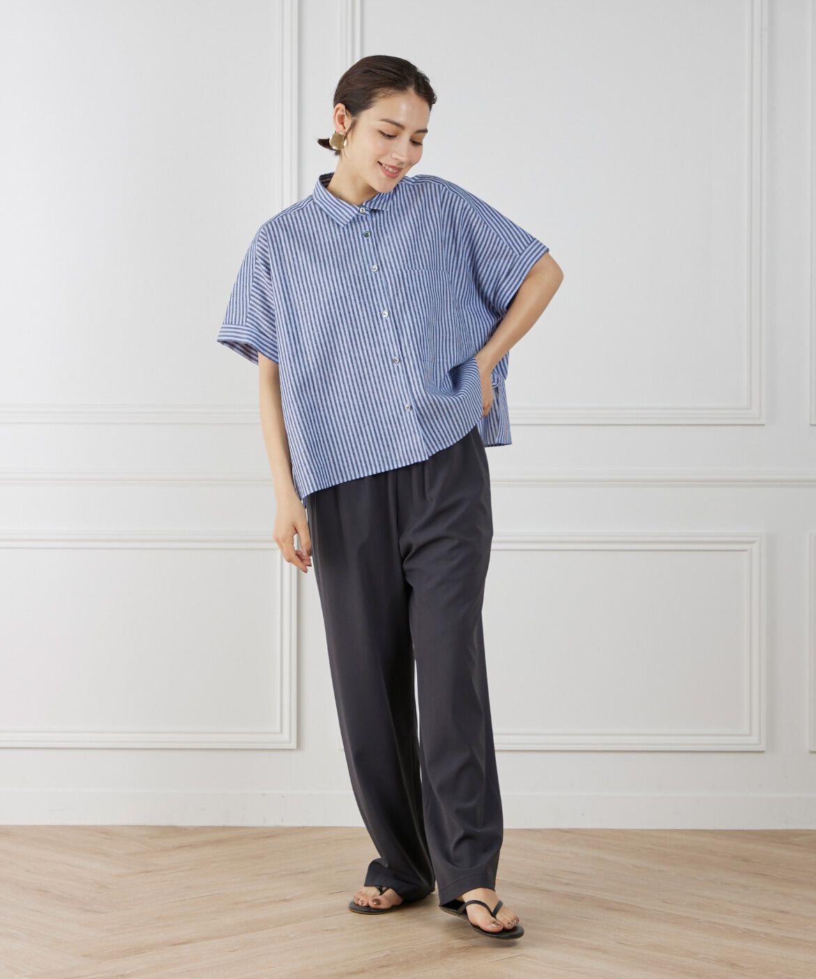 7-IDconcept.「《大きいサイズ》シャツカラーワイドシルエットシャツ」|シャツ・ブラウス|