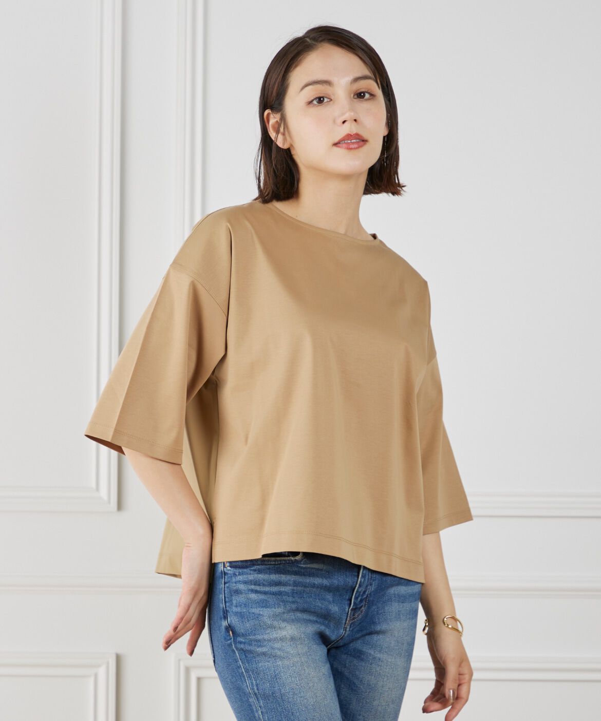 7-IDconcept.「《大きいサイズ》布帛コンビネーションTシャツ」|Tシャツ・カットソー|