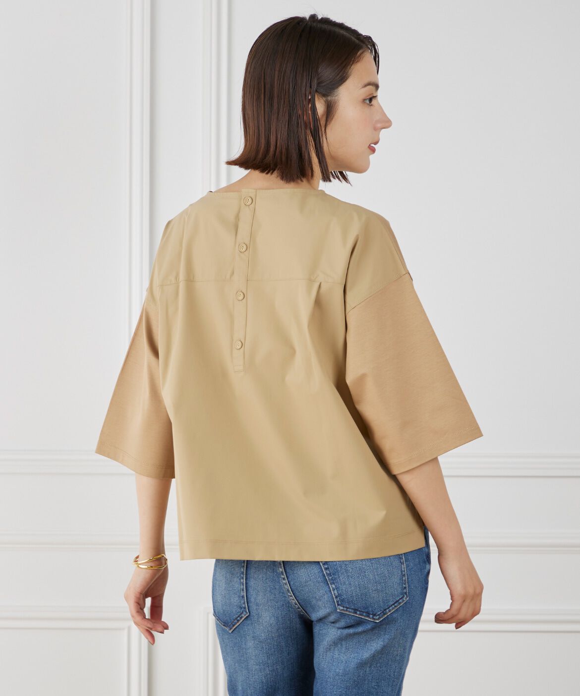 7-IDconcept.「《大きいサイズ》布帛コンビネーションTシャツ」|Tシャツ・カットソー|