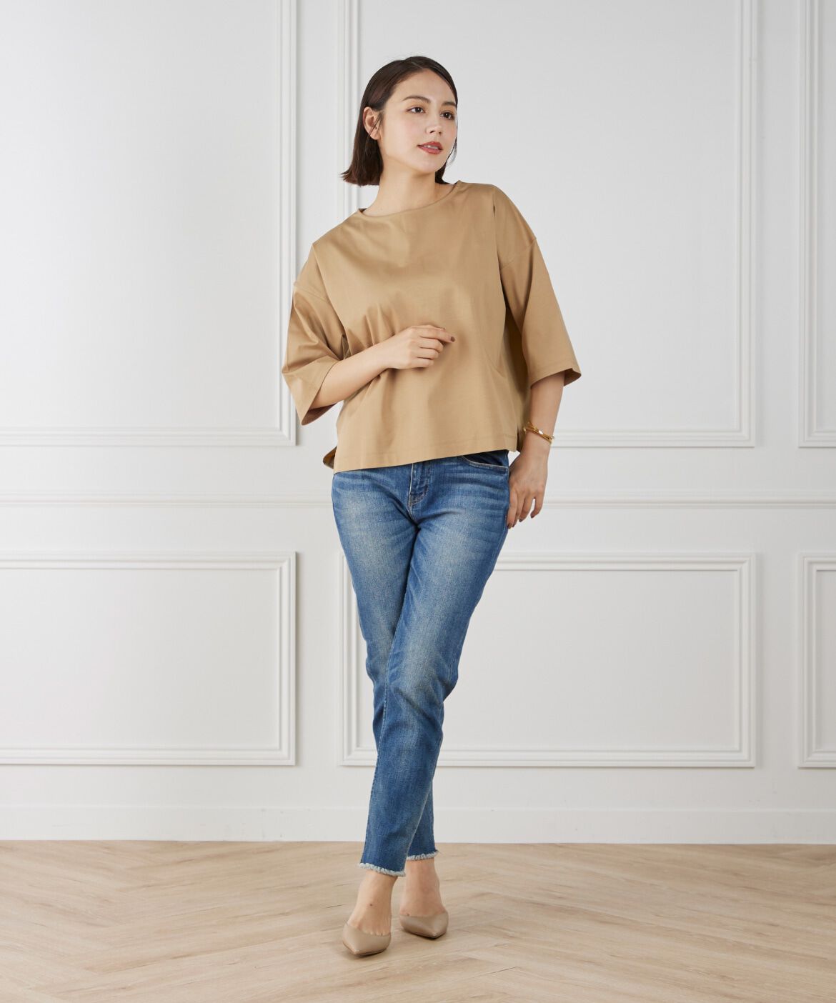 7-IDconcept.「《大きいサイズ》布帛コンビネーションTシャツ」|Tシャツ・カットソー|