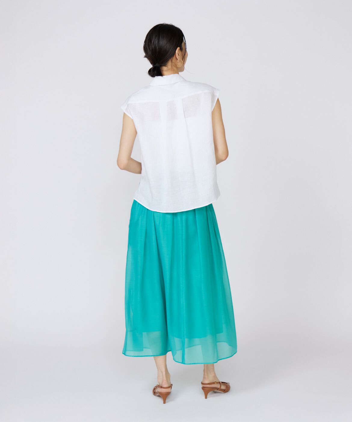 INED「《大きいサイズ》リネンフレンチスリーブシャツブラウス」|シャツ・ブラウス|