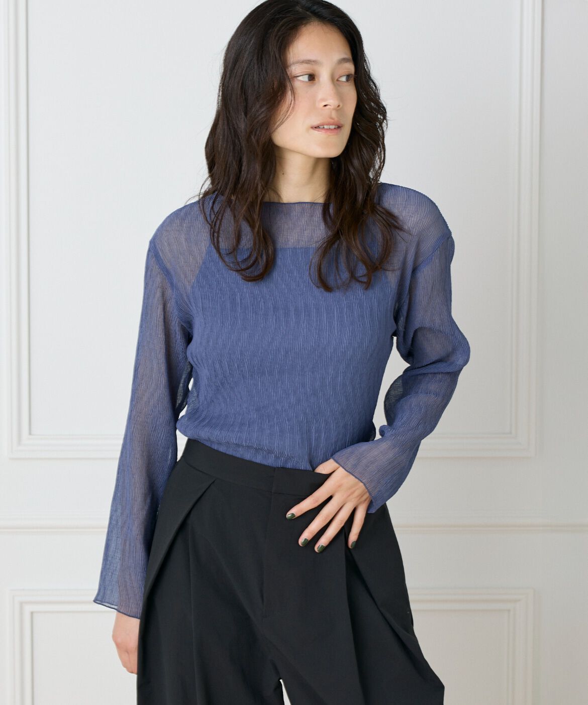 DAY by DAY it&rsquo;s international「シアー楊柳ボートネックプルオーバー」|シャツ・ブラウス|ネイビー