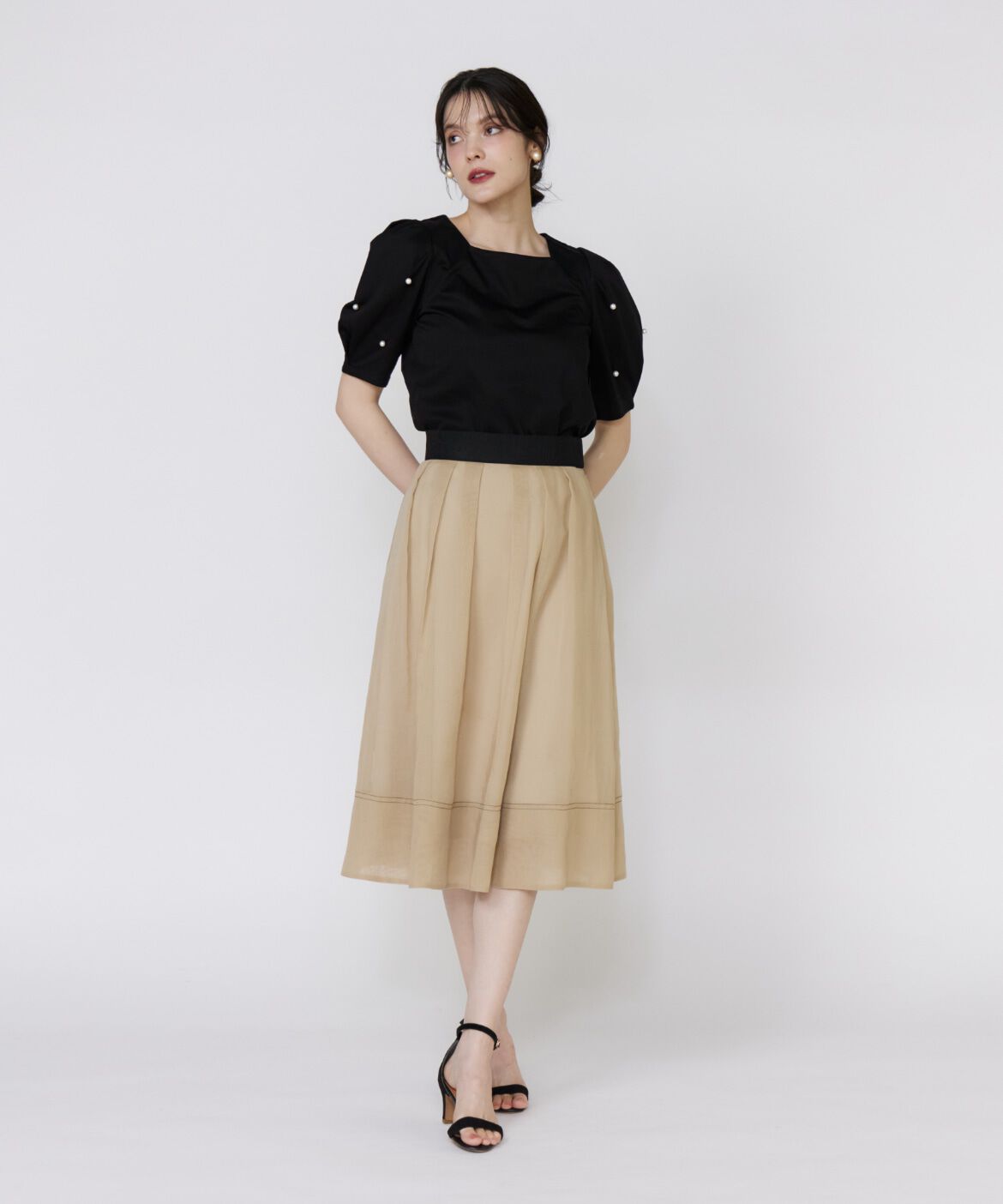 Maglie le cassetto「《大きいサイズ》袖パールカットソー」|Tシャツ・カットソー|