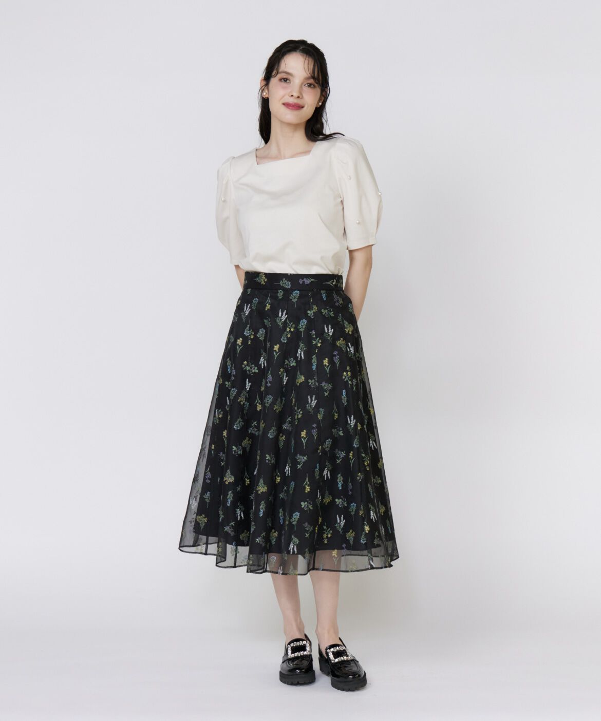 Maglie le cassetto「《大きいサイズ》袖パールカットソー」|Tシャツ・カットソー|