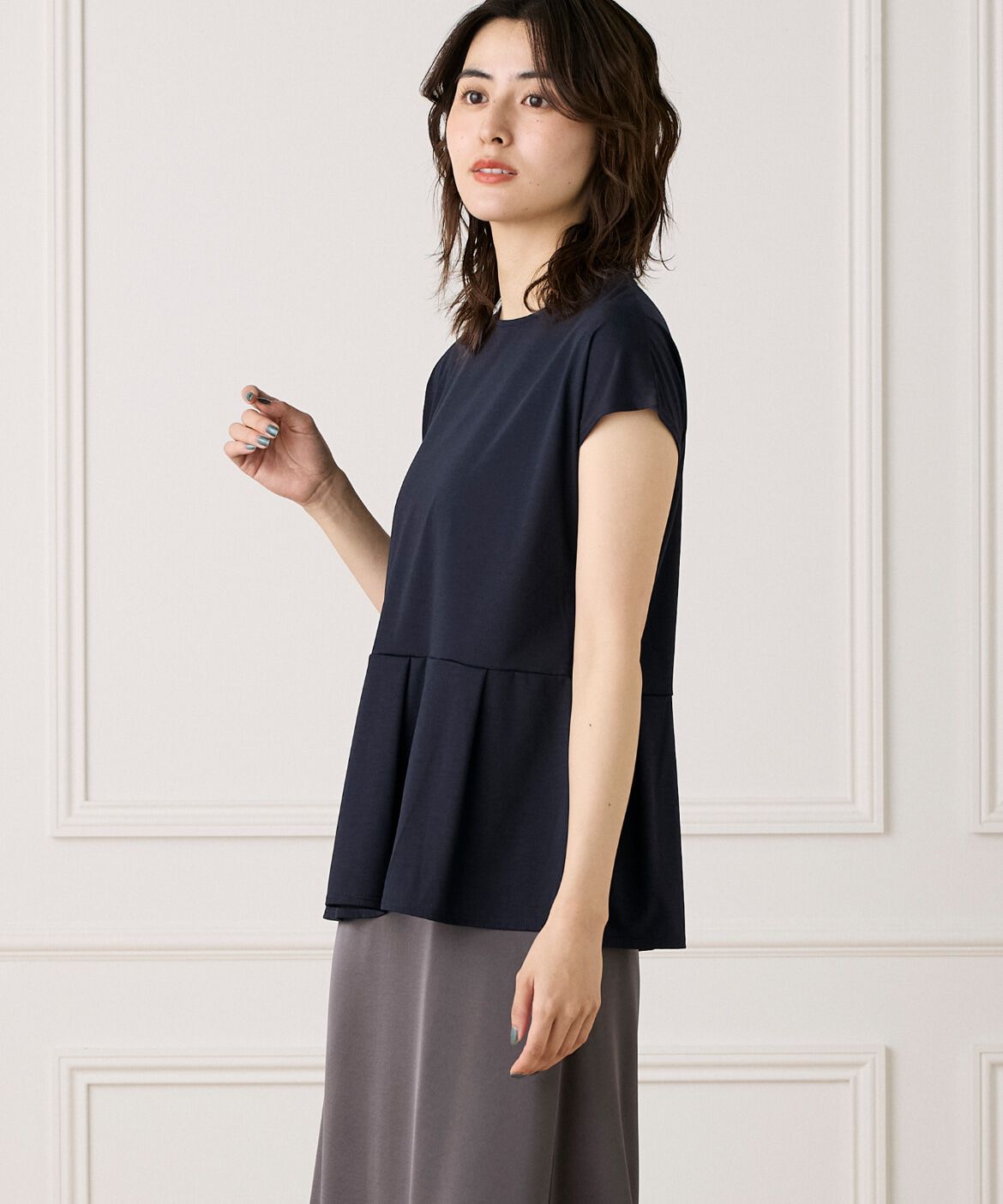 7-IDconcept.「《大きいサイズ》タックヘムカットプルオーバー」|Tシャツ・カットソー|ダークネイビ 8