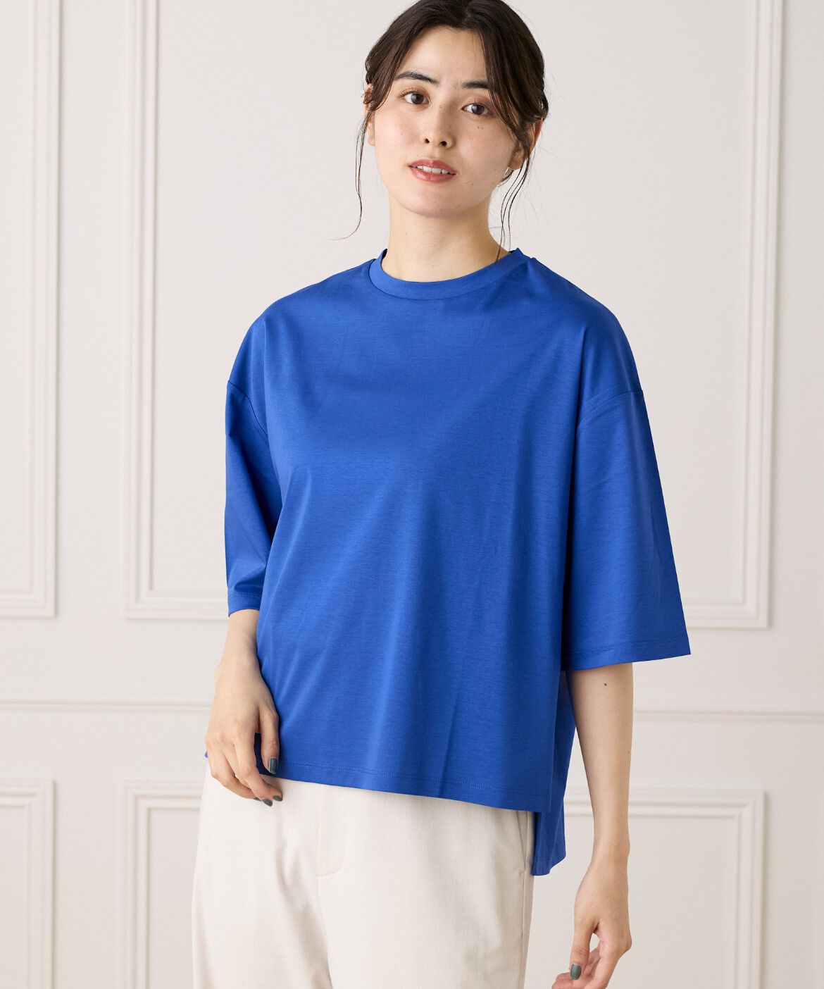 7-IDconcept.「《大きいサイズ》五分袖Tシャツ《接触冷感》」|Tシャツ・カットソー|ブルー1