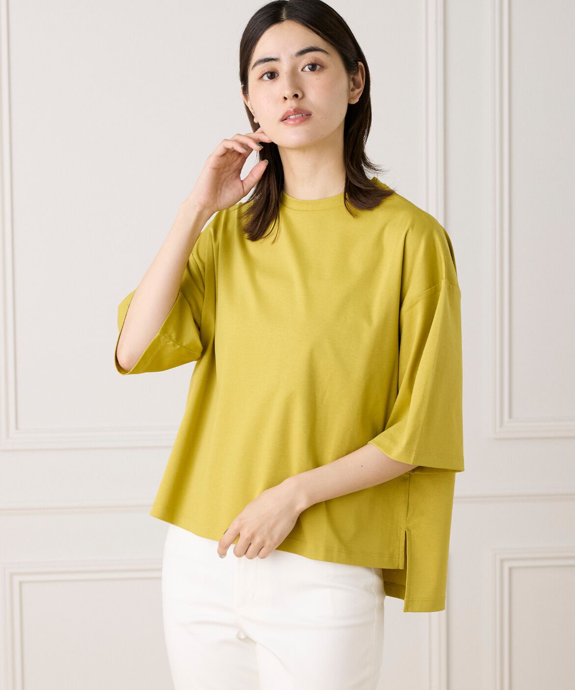 7-IDconcept.「《大きいサイズ》五分袖Tシャツ《接触冷感》」|Tシャツ・カットソー|イエロー