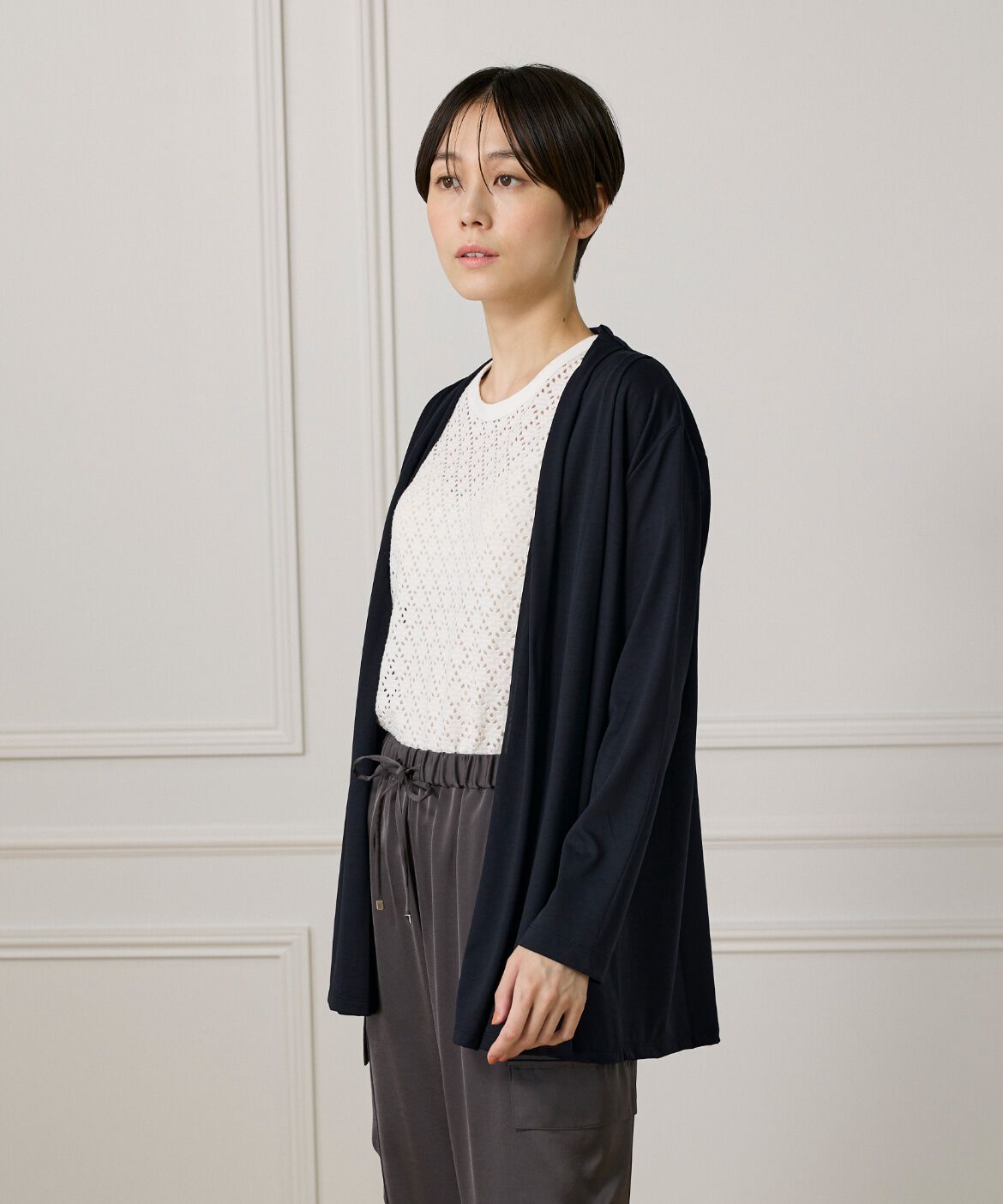 7-IDconcept.「《大きいサイズ》着流しカーディガン」|カーディガン|