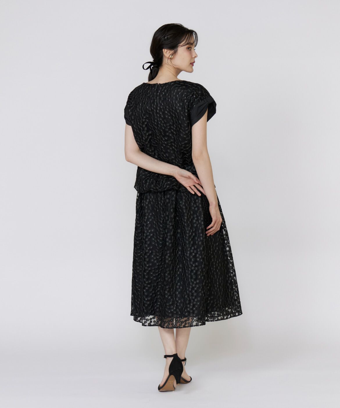 Maglie le cassetto「《大きいサイズ》フラワー刺繍タックスカート」|フレア|