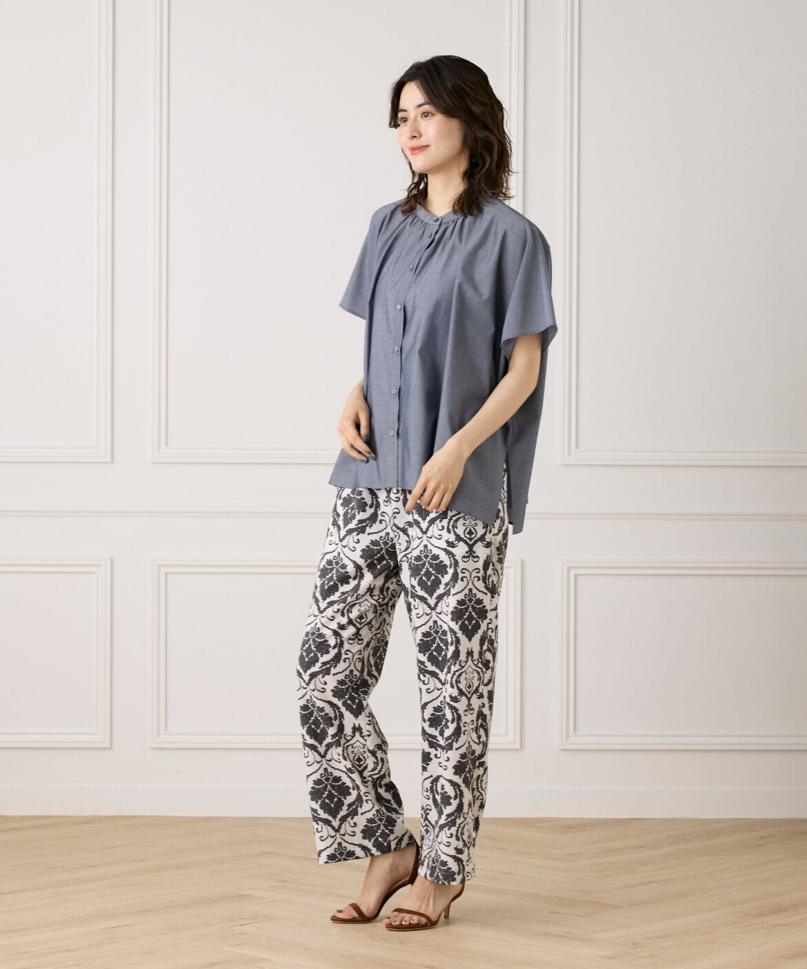 7-IDconcept.「 《大きいサイズ》《WEB限定カラー》ポンチョ風バンドカラーブラウス」|シャツ・ブラウス|